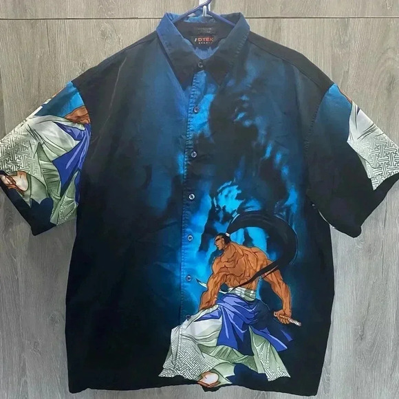 Vintage 1990’s/Y2K All Over Print Samurai Short Sleeve Button Up Shirt 🗡 - Picture 1 of 3